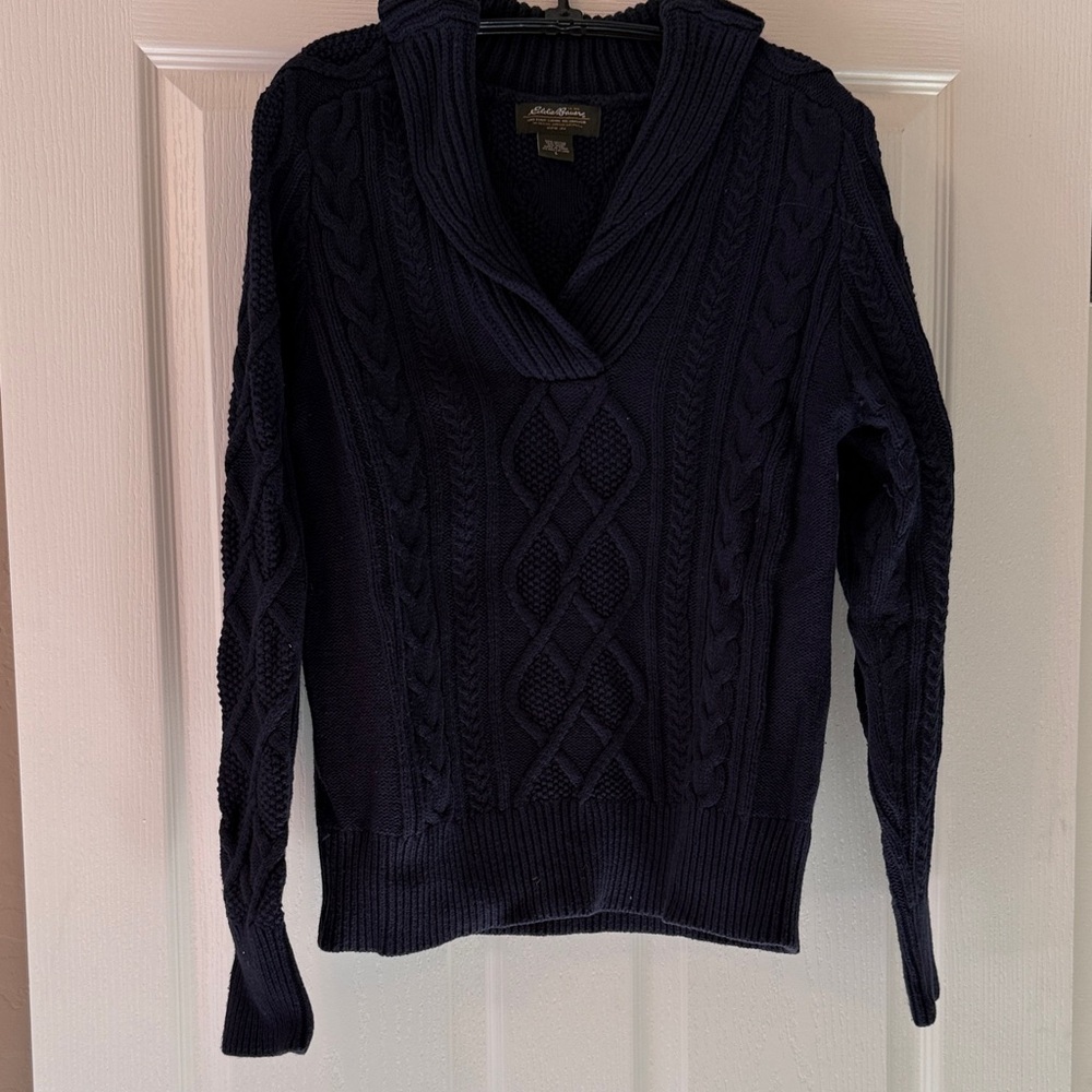 Eddie Bauer Dark Blue Cable Knit Cowl Sweater